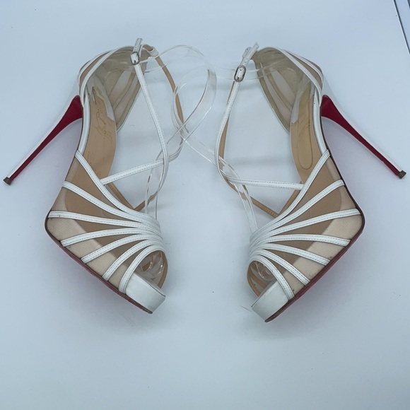 Christian Louboutin White leather Filamenta 120 Mesh Strappy heels peep toe 41.5 - Picture 3 of 9